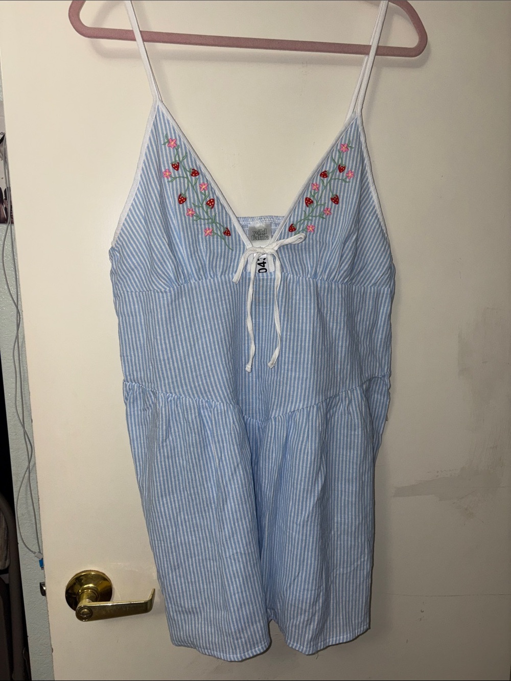 Wild Fable Large 12/14 Light Blue & White Striped Embroidered Sundress #0043